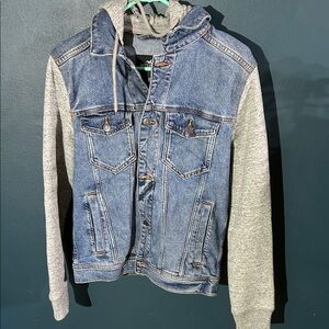 Hollister Blue Jean Jacket with Gray Sleeves